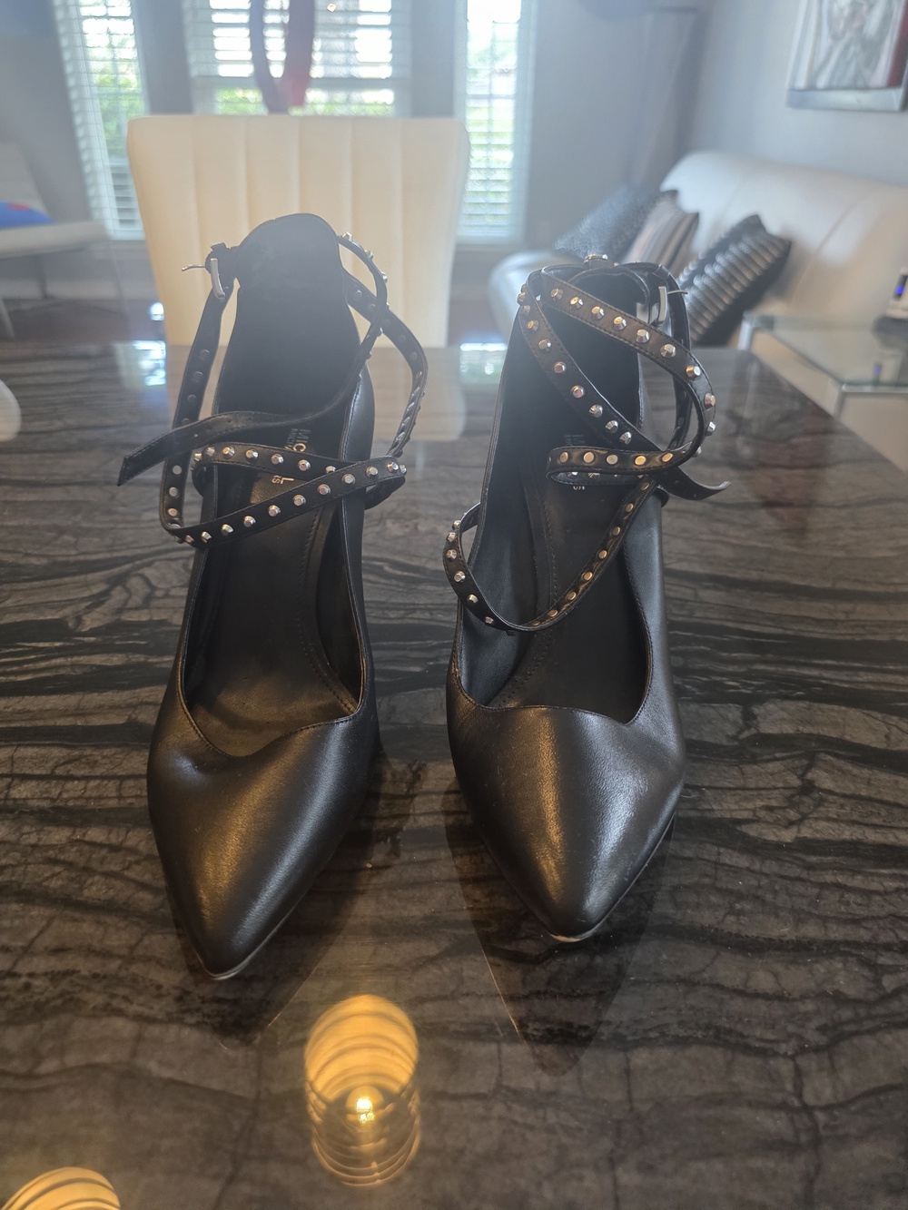 Michael Kors Black Pointed Toe Studded Ankle-Strap Heels Worn Once